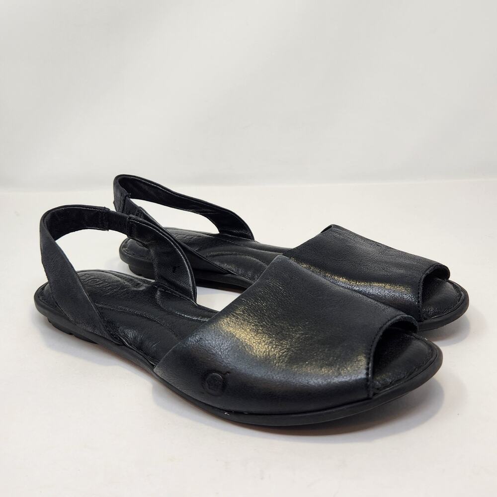 Born Trang Black Leather Slingback Flat Sandal Women Size 9 M Comfort Shoe Boho